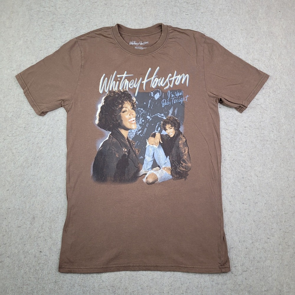 Whitney Houston T Shirt Size Medium Brown Short Sleeve Graphic 2024